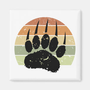 Distressed Black Bear Paw Print Retro Sunset Magnet