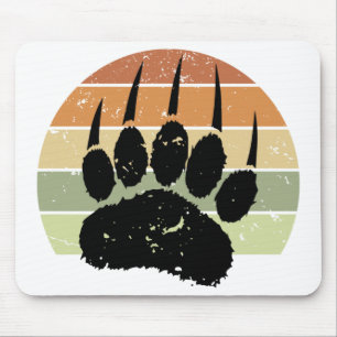 Distressed Black Bear Paw Print Retro Sunset Mouse Mat