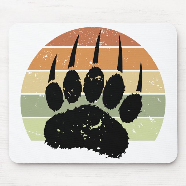 Distressed Black Bear Paw Print Retro Sunset Mouse Mat (Front)
