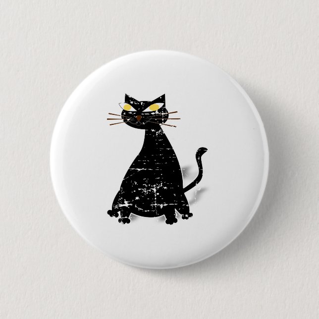 Distressed Black Fat Cat 6 Cm Round Badge (Front)