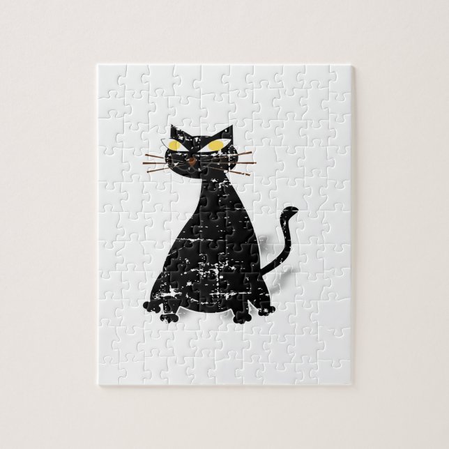 Distressed Black Fat Cat Jigsaw Puzzle (Vertical)