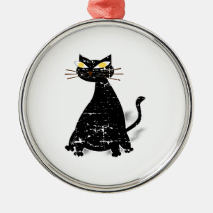 Distressed Black Fat Cat Metal Tree Decoration