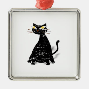 Distressed Black Fat Cat Metal Tree Decoration