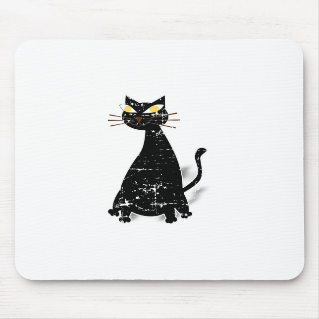 Distressed Black Fat Cat Mouse Mat (Front)