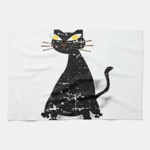 Distressed Black Fat Cat Tea Towel