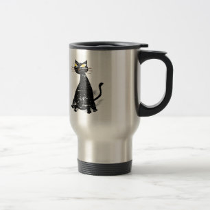 Distressed Black Fat Cat Travel Mug