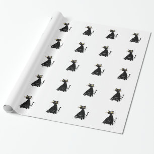 Distressed Black Fat Cat Wrapping Paper