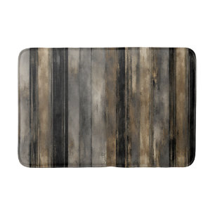 Distressed Black Gold and Grey Stripe Bath Mat