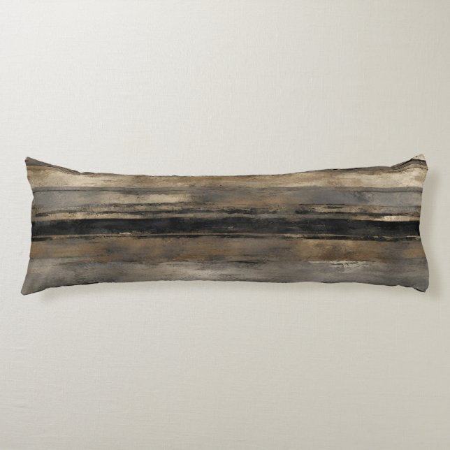 Distressed Black Gold and Grey Stripe Body Cushion (Front)