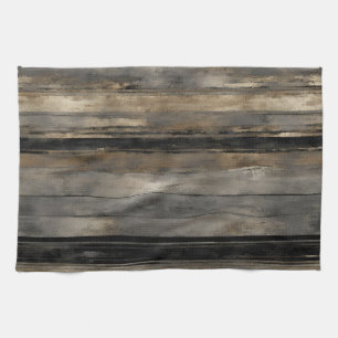 Distressed Black Gold and Grey Stripe Tea Towel