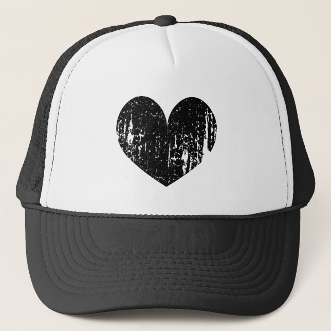 Distressed black heart trucker hat (Front)
