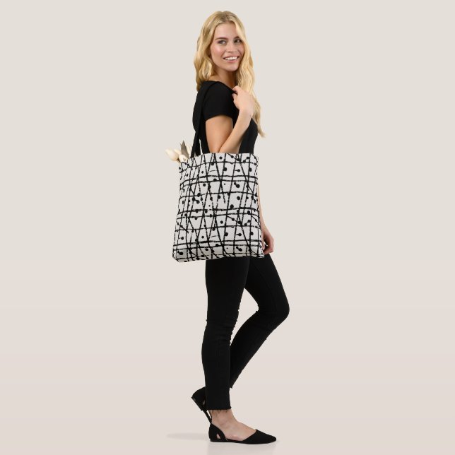 Distressed Black Lines and Dots on Cream Pattern Tote Bag (On Model)