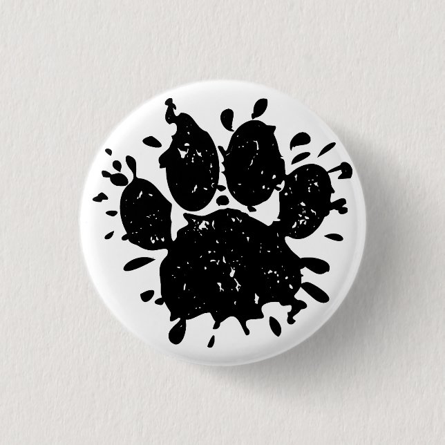 Distressed Black Paint Splatter Dog Paw Print 3 Cm Round Badge (Front)
