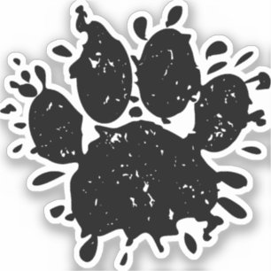 Distressed Black Paint Splatter Dog Paw Print Pet