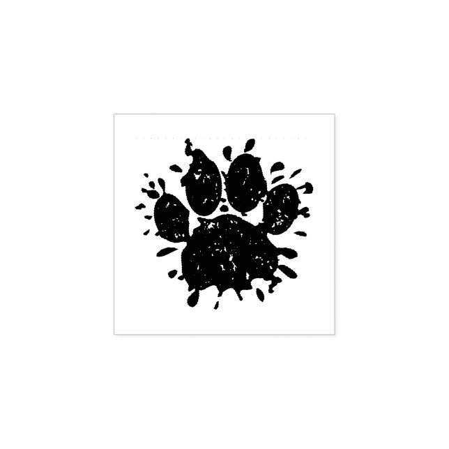 Distressed Black Paint Splatter Dog Paw Print Rubber Stamp (Imprint)