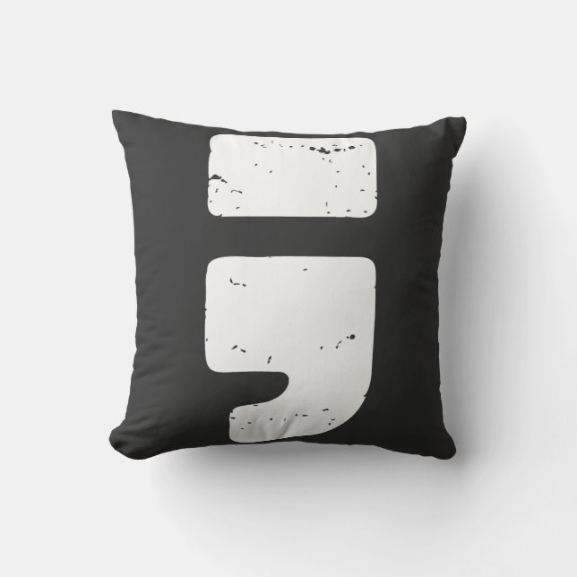 Distressed Black Punctuation Symbol Semicolon Cushion (Front)