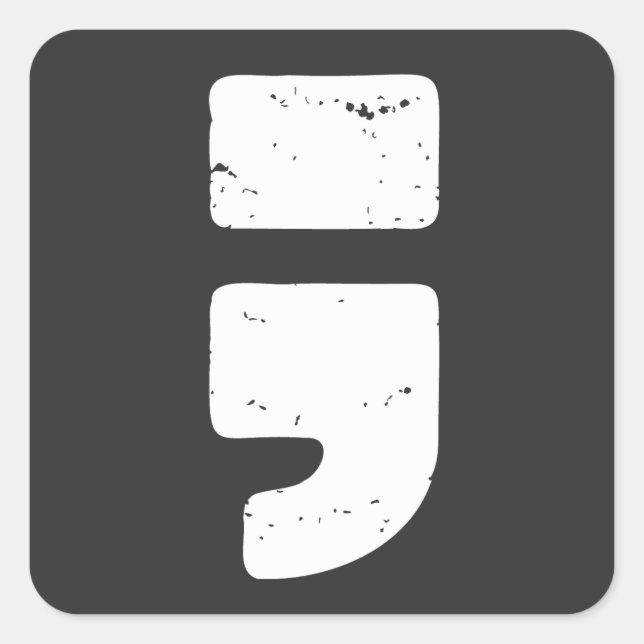 Distressed Black Punctuation Symbol Semicolon Square Sticker (Front)