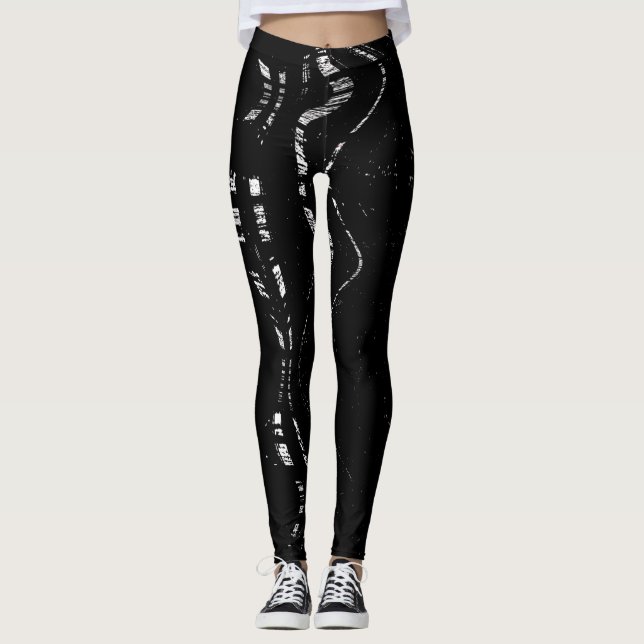 Distressed Black & White Marble Patterns Unique Leggings (Front)