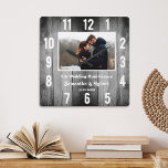 Distressed Black Wood 5 Year Anniversary Photo Square Wall Clock<br><div class="desc">Rustic wood wall clock personalised with photo makes a perfect gift for 5 year anniversary. Personalise with couple name and year. The milestone 5th anniversary gift is traditionally wood related gifts.</div>