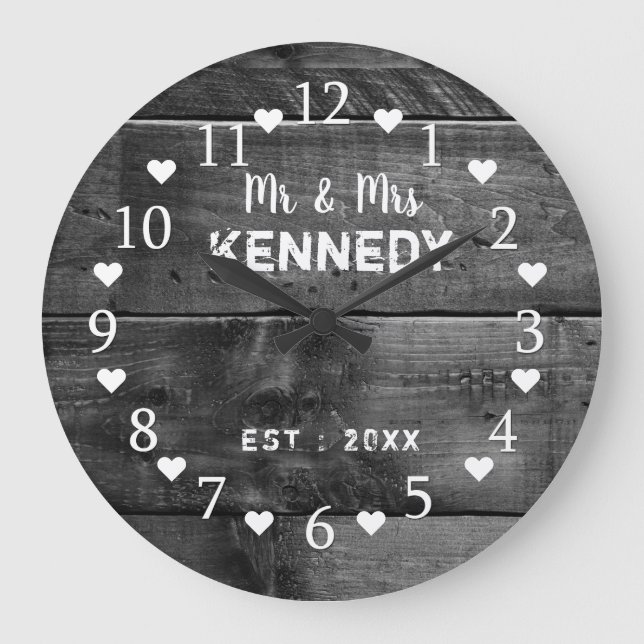 Distressed Black Wood Wedding Large Clock (Front)