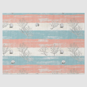 Distressed Blue and Peach Stripes with Sea Shells Tissue Paper
