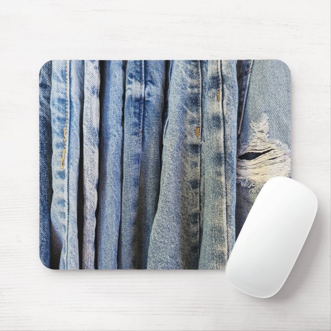 Distressed Blue Jeans Mouse Mat (With Mouse)