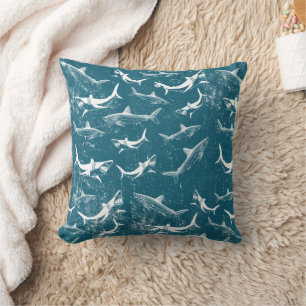 Distressed Blue Shark Pattern  Cushion