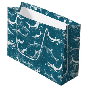 Distressed Blue Shark Pattern Large Gift Bag