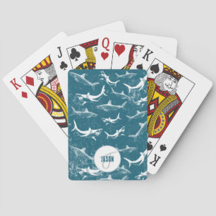 Distressed Blue Shark Pattern Monogram   Playing Cards