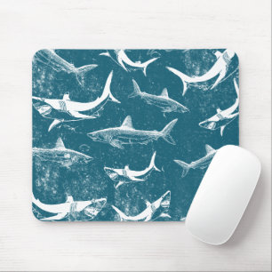 Distressed Blue Shark Pattern Mouse Mat