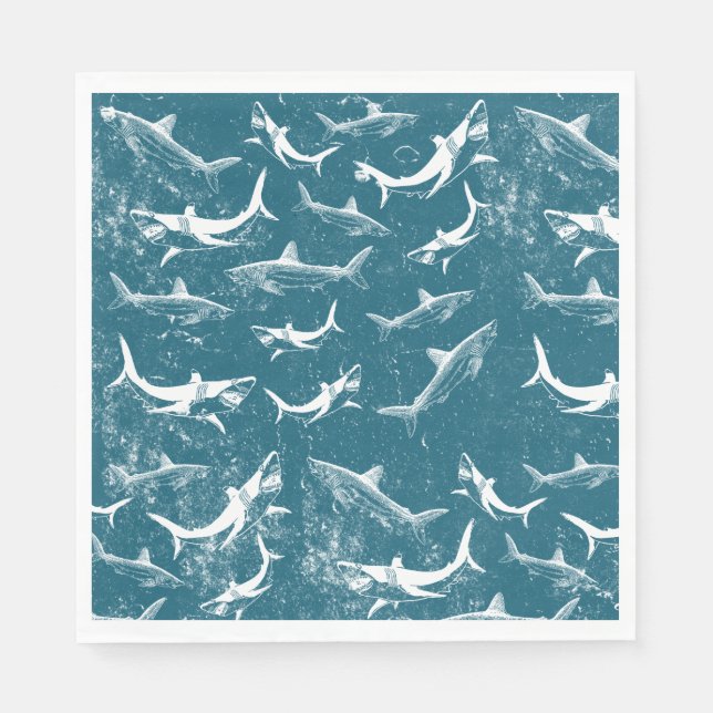 Distressed Blue Shark Pattern Napkin (Front)