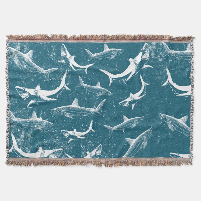 Distressed Blue Shark Pattern  Throw Blanket (Front)
