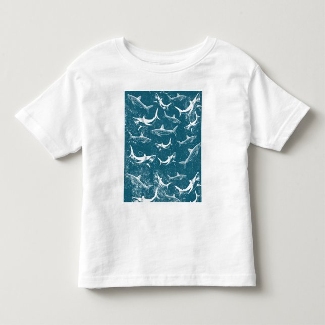 Distressed Blue Shark Pattern Toddler T-Shirt (Front)