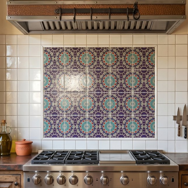 Distressed Bohemian Teal and Plum Moroccan Mosaic Tile (Creator Uploaded)