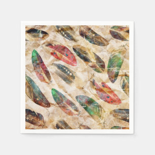 Distressed Boho Feathers Pattern Napkin