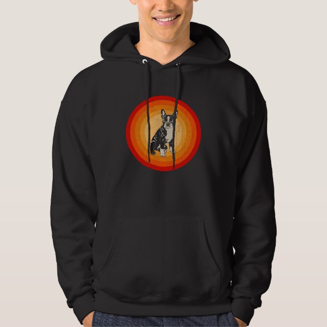 Distressed Boston Terrier  Retro Style Hoodie (Front)