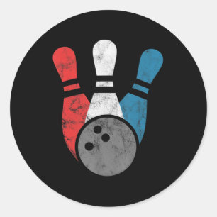 Distressed Bowling  For Men  Bowling Pins And Ball Classic Round Sticker