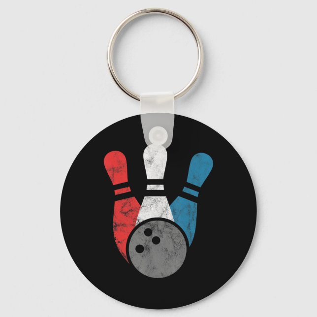 Distressed Bowling  For Men  Bowling Pins And Ball Key Ring (Front)