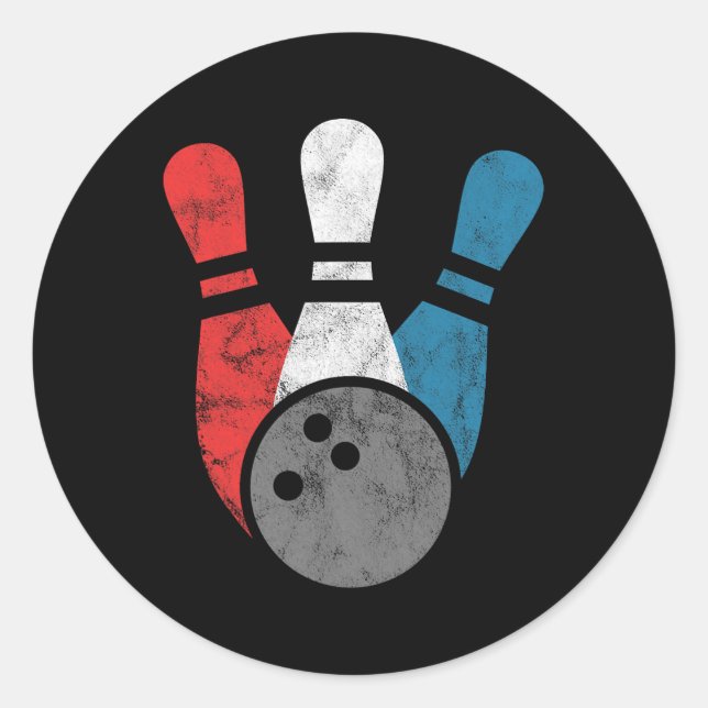 Distressed Bowling For Men Bowling Pins And Ll  Classic Round Sticker (Front)