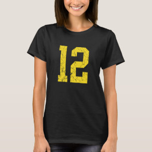 Distressed Bright Gold Number 12 Jersey Player Uni T-Shirt