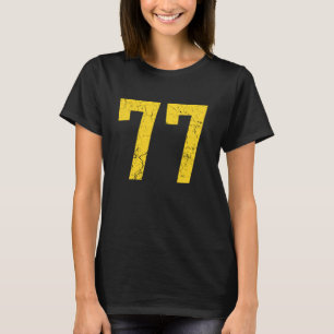 Distressed Bright Gold Number 77 Jersey Player Uni T-Shirt