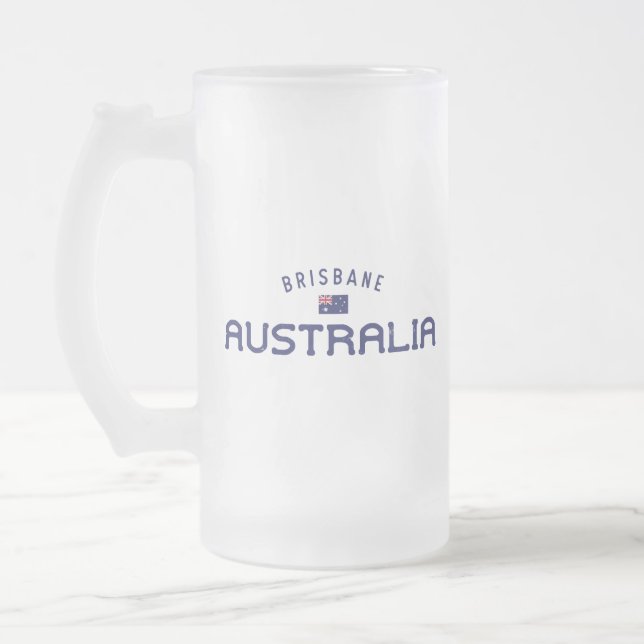 Distressed Brisbane Australia Frosted Glass Beer Mug (Left)
