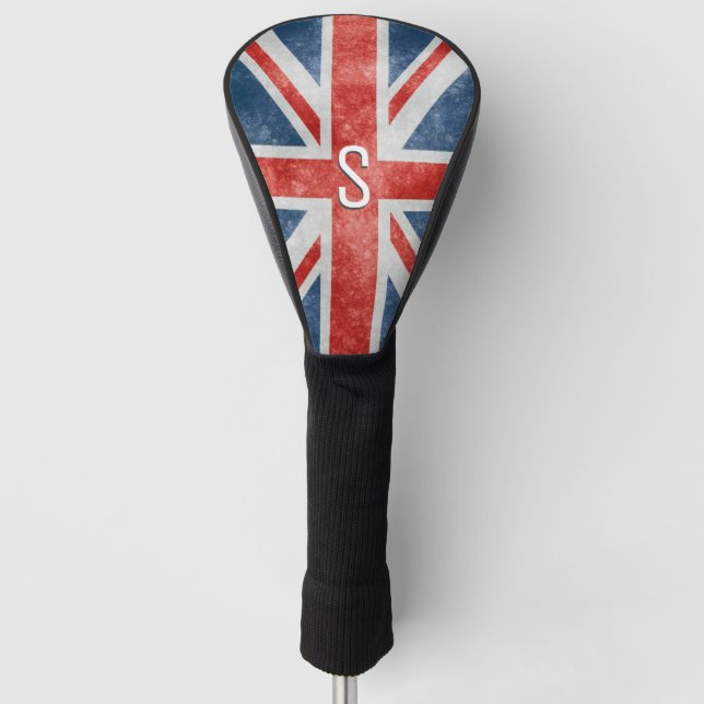 Distressed British Flag Monogrammed Golf Head Cover (Front)