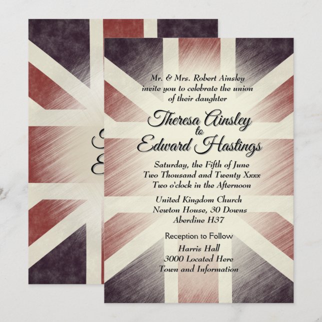 Distressed British  Flag Wedding Invitations (Front/Back)
