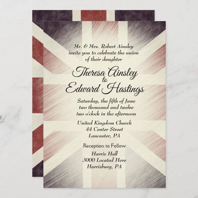 Distressed British  Flag Wedding Invitations (Front/Back)