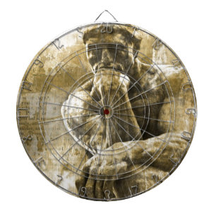Distressed bronze statue Auguste Rodin the thinker Dartboard