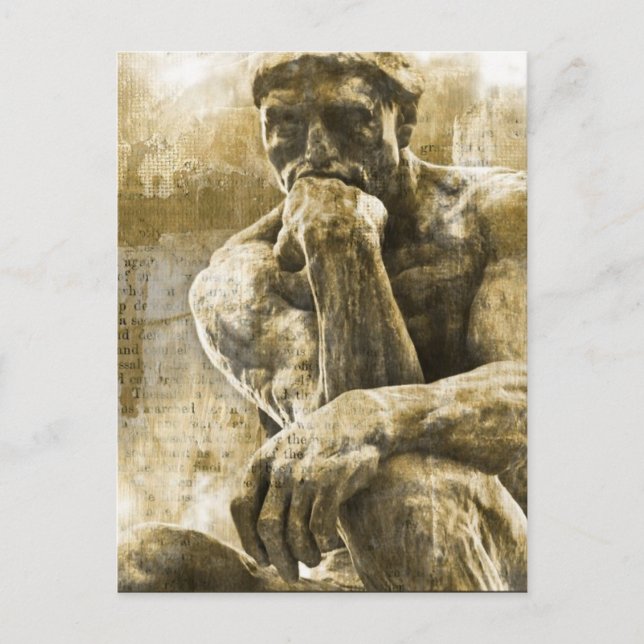 Distressed bronze statue Auguste Rodin the thinker Postcard (Front)