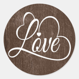 Distressed Brown And White Watercolor Love Heart Classic Round Sticker