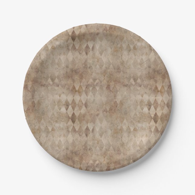 Distressed Brown Harlequin  Paper Plate (Front)