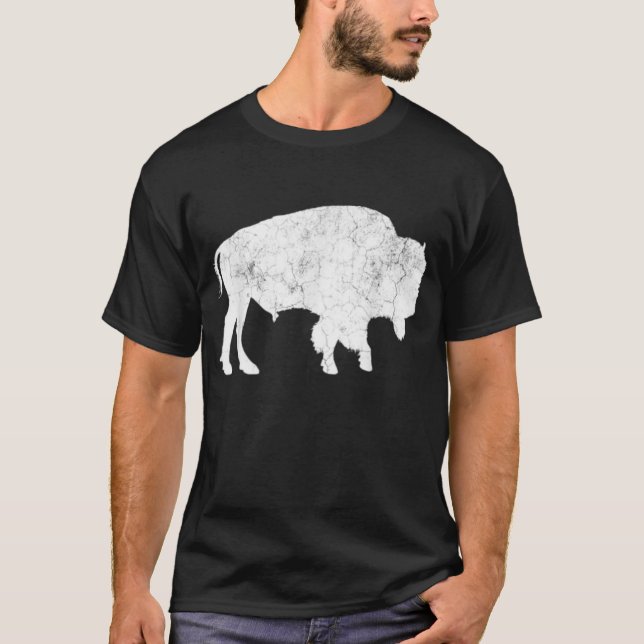 Distressed Buffalo Retro Bison Animal Lover Shirt  (Front)